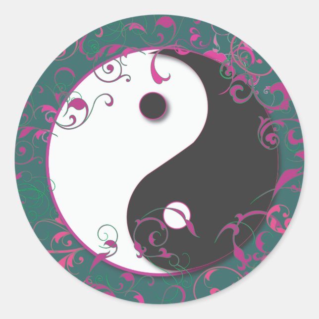 Sticker Rond Yin & Yang Floral Design (Devant)