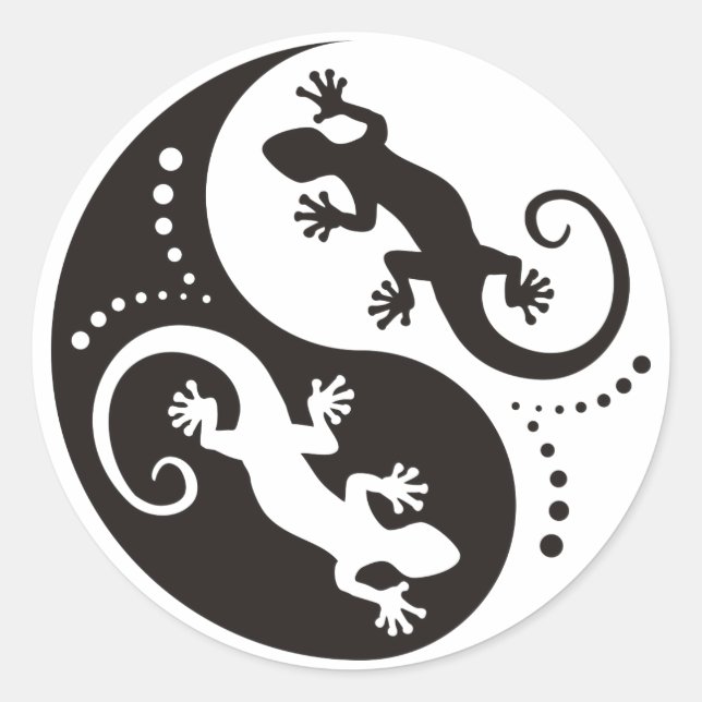 Sticker Rond YIN & YANG Geckos black + your background & idea (Devant)