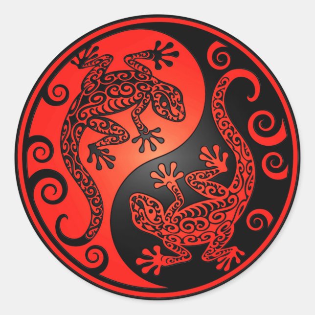 Sticker Rond Yin Yang Geckos rouge et noir (Devant)