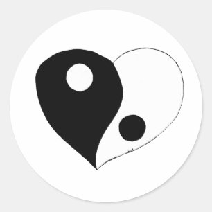 Sticker Rond Yin Yang Heart (B/W)