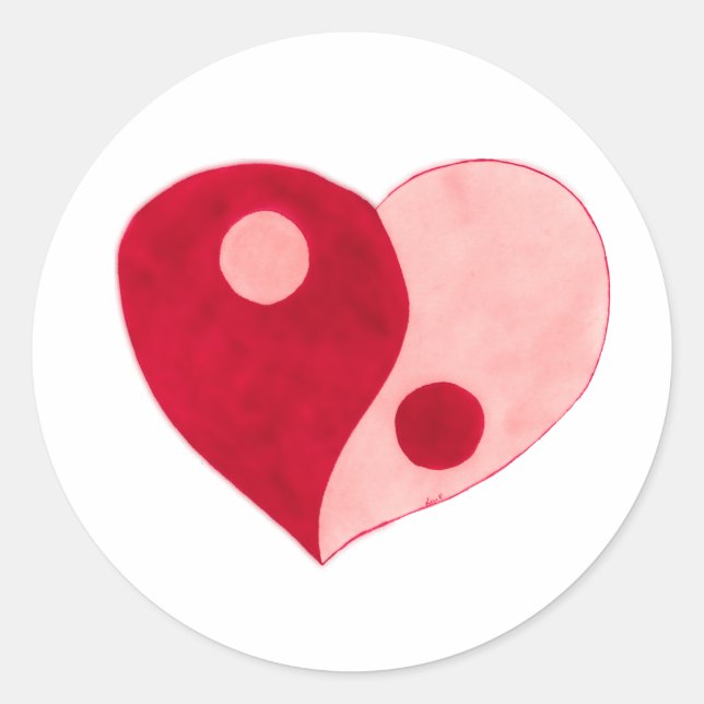 Sticker Rond Yin Yang Heart (Rouge/Rose) (Devant)