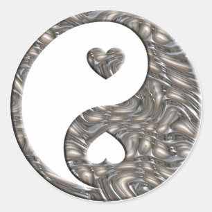 Sticker Rond Yin & Yang / Hearts SILVER