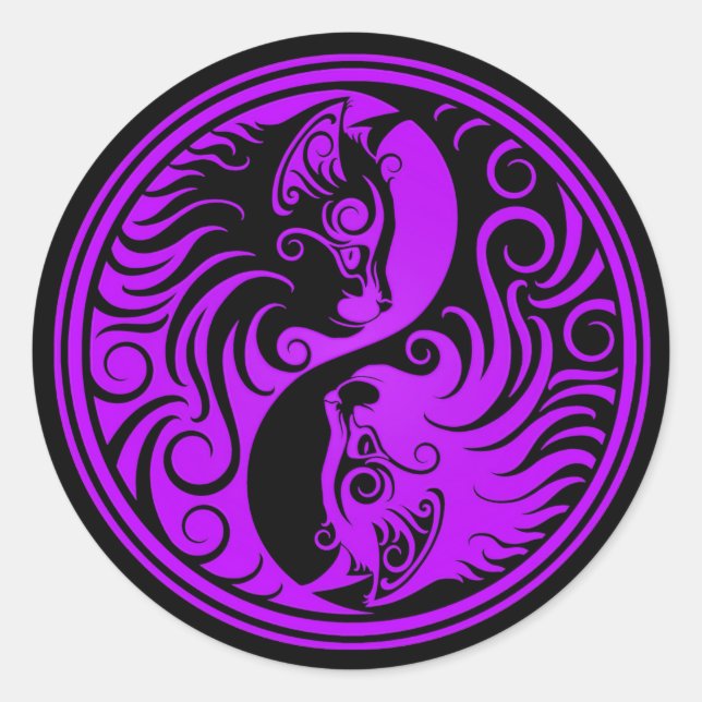 Sticker Rond Yin Yang Kittens violet et noir (Devant)