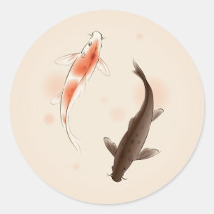 Sticker Rond Yin Yang Koi fishes in oriental painting