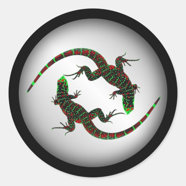 Sticker Rond Yin Yang Lizards Argent (Devant)