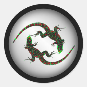 Sticker Rond Yin Yang Lizards Silver