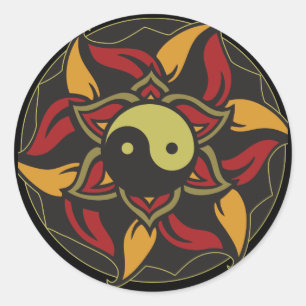 Sticker Rond Yin Yang Lotus en floraison