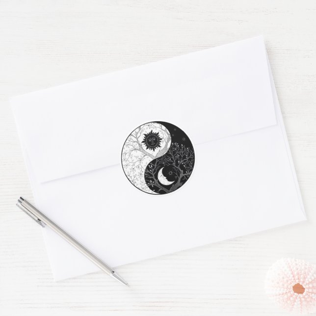 Sticker Rond Yin & Yang / Lune & Sun Harmony Classic Round Stic (Enveloppe)