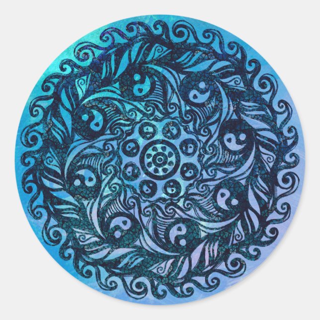 Sticker Rond Yin Yang Mandala Nature Florale Fleur Mandalas (Devant)