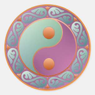 Sticker Rond Yin Yang Médaillon Violet Turquoise