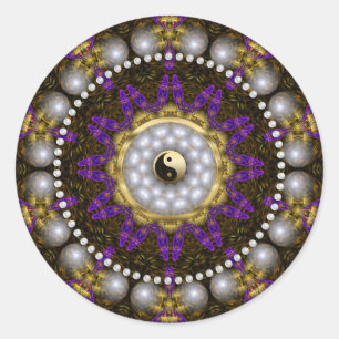 Sticker Rond Yin Yang Pearl Purple Gold Géométrie Mandala