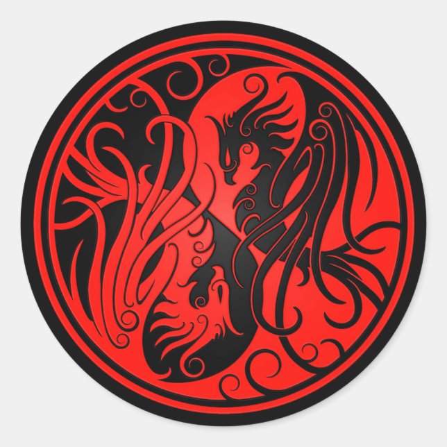 Sticker Rond Yin Yang Phoenix rouge et noir (Devant)