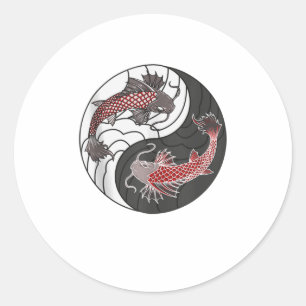 Sticker Rond Yin Yang Poisson japonais Koi