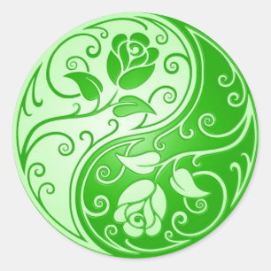Sticker Rond Yin Yang Roses, vert