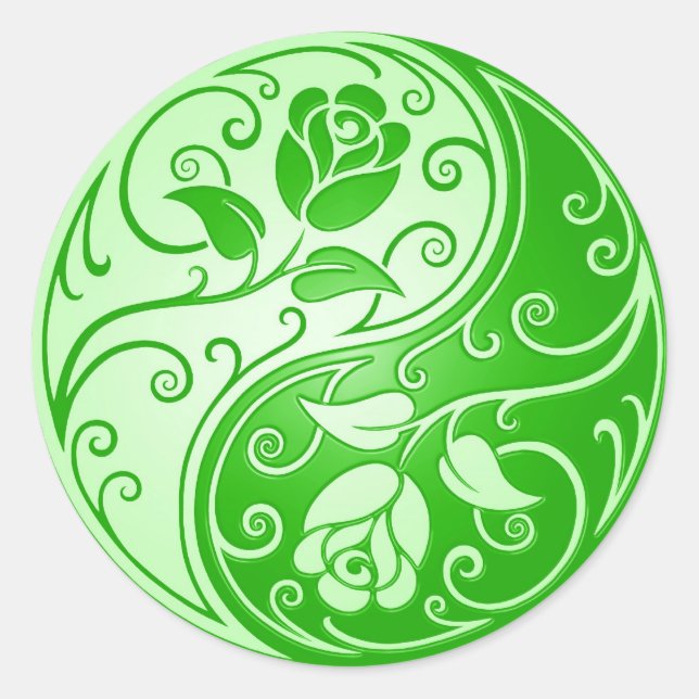 Sticker Rond Yin Yang Roses, vert (Devant)