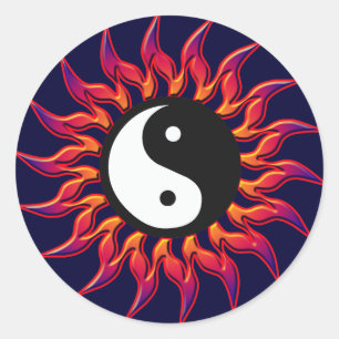 Sticker Rond Yin Yang Sun flamboyant
