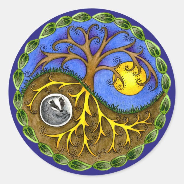 Sticker Rond Yin & Yang Tree et Badger (Devant)