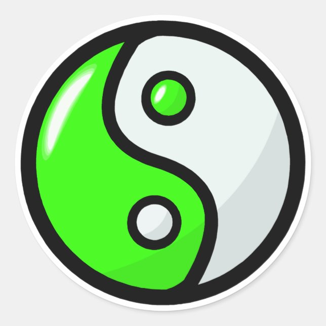 Sticker Rond Yin Yang vert brillant en équilibre (Devant)