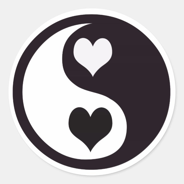 Sticker Rond Ying et Yang Coeurs noir et blanc (Devant)