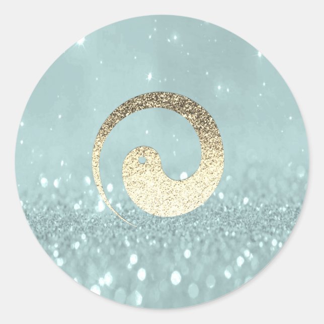 Sticker Rond Ying Yang Symbol Balance Turquoise Gold Pace Spiri (Devant)