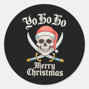 Sticker Rond Yo Ho Ho Joyeux Noël Pirate Noël Crâne Vacances