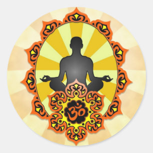 Sticker Rond Yoga Aum de méditation, orange et jaune