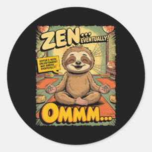 Sticker Rond Yoga de paresseux vintage drôle rétro bande dessin