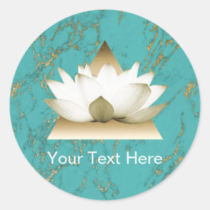 Sticker Rond Yoga Gold Lotus Moderne Turquoise & Or Marbre