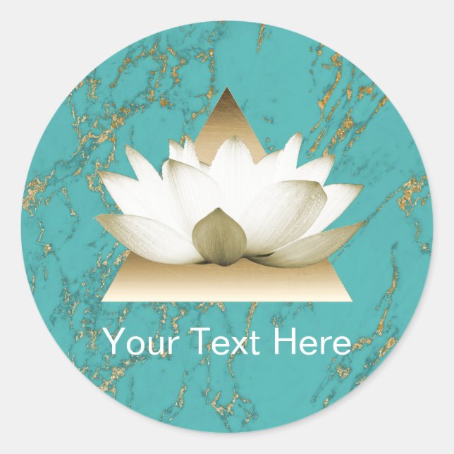 Sticker Rond Yoga Gold Lotus Moderne Turquoise & Or Marbre (Devant)