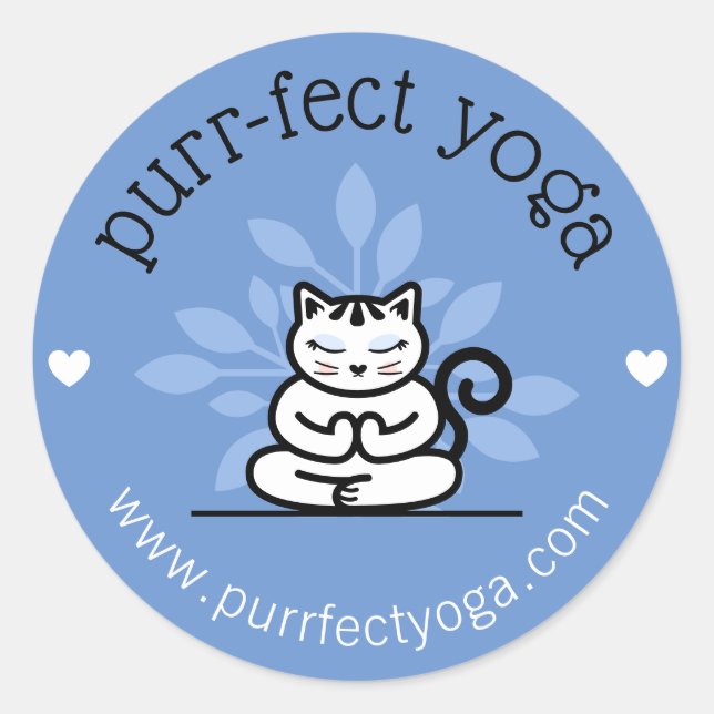 Sticker Rond Yoga holistique chat Méditant Yoga Pose Bleu (Devant)