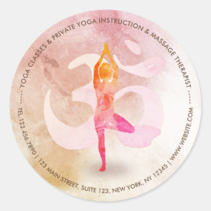 Sticker Rond YOGA Instructeur d'aquarelle méditation Pose Om SI