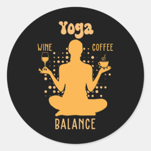 Sticker Rond Yoga Lance - Amateur de yoga café et vin Cadeau dr