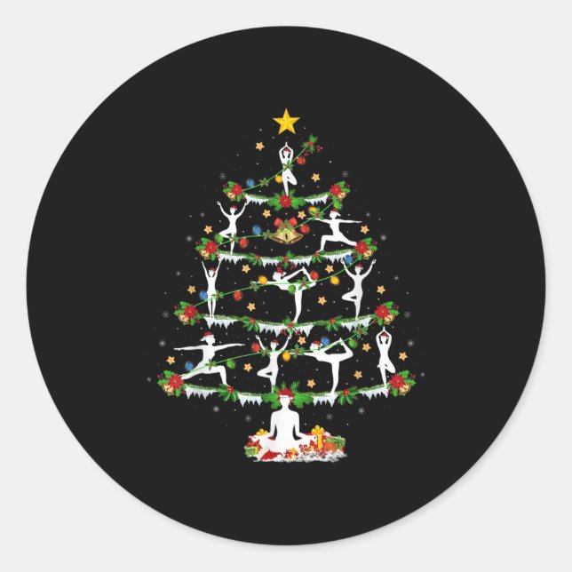 Sticker Rond Yoga Lover Xmas Lighting Yoga Christmas Tree  (Devant)