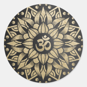 Sticker Rond Yoga Méditation Instructeur or Mandala Om Symbole