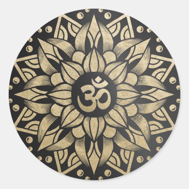 Sticker Rond Yoga Méditation Instructeur or Mandala Om Symbole (Devant)