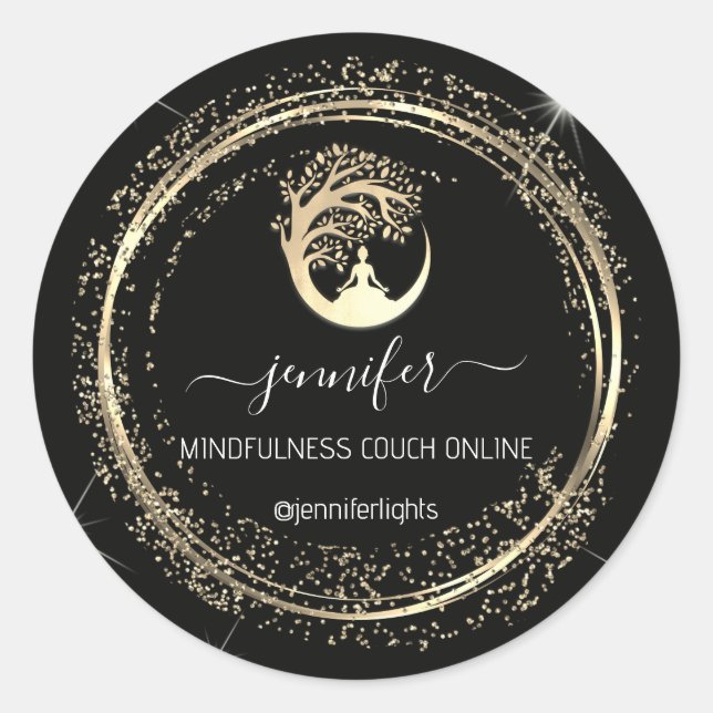 Sticker Rond Yoga Mindfulist Couch Gold Frame Black (Devant)