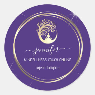 Sticker Rond Yoga Mindfulist Couch Gold Frame Purple