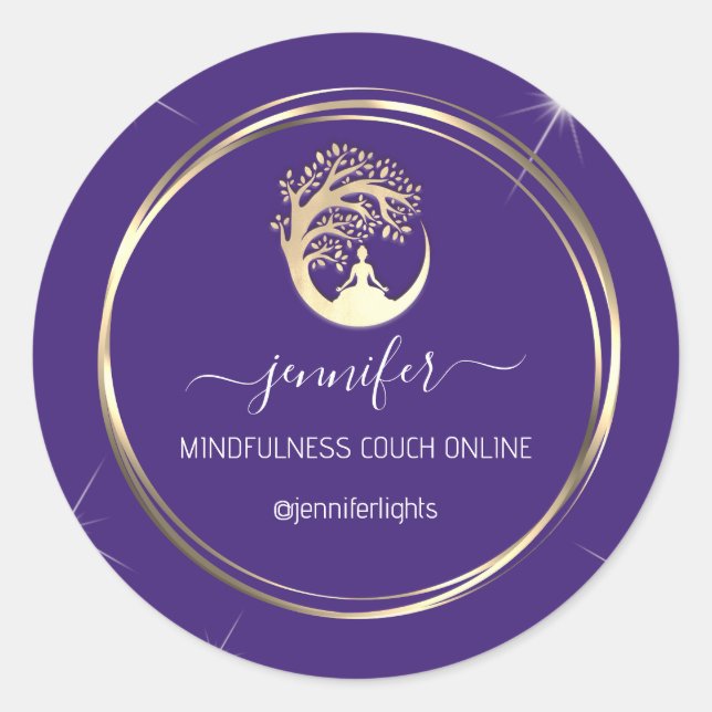 Sticker Rond Yoga Mindfulist Couch Gold Frame Purple (Devant)