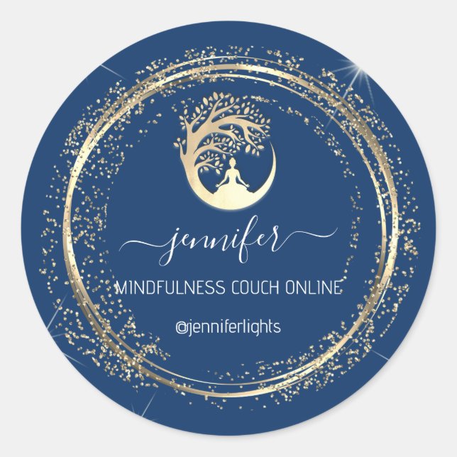 Sticker Rond Yoga Mindfulist Thérapist Couch Gold Blue Navy (Devant)