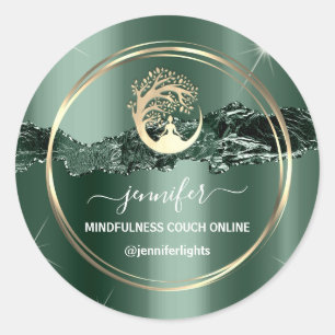 Sticker Rond Yoga Mindfulist Thérapist Couch Gold Green Turquoi