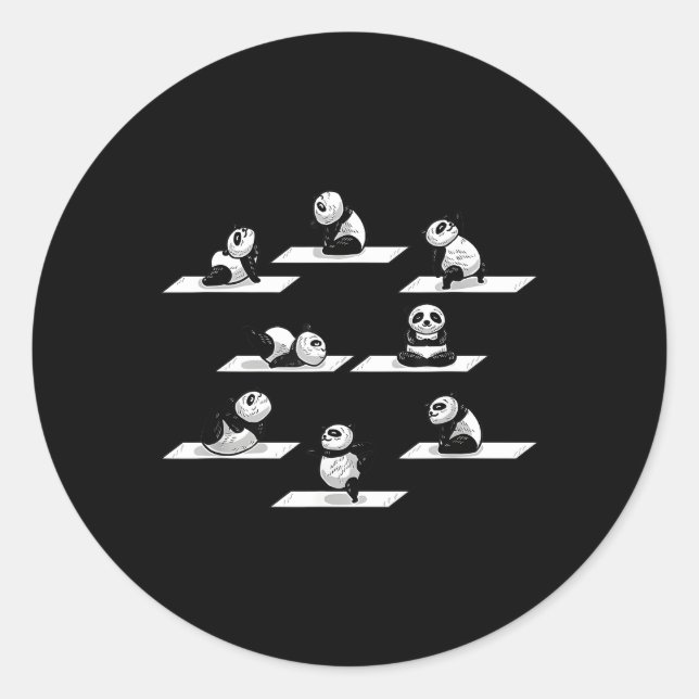 Sticker Rond Yoga Pandas Stretch Pot Ours Animal Panda (Devant)