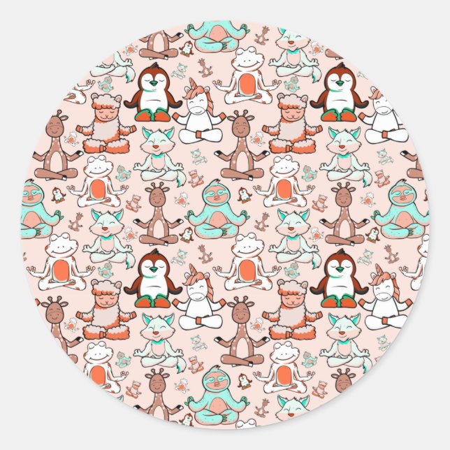Sticker Rond Yoga poses pattern | Yoga seamless pattern 51 (Devant)
