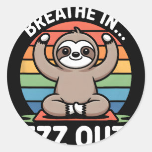 Sticker Rond Yoga Respirer En Zzz Sortir Paresseux _3