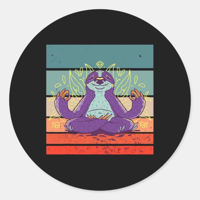 Sticker Rond Yoga Sloth Méditation Zen Pleine Conscience Relaxa (Devant)