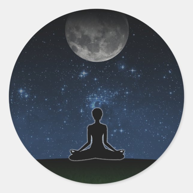 Sticker Rond Yoga Sous La Lune (Devant)