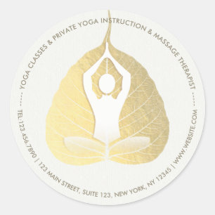 Sticker Rond Yoga Studio Instructeur Méditation Pose Bodhi Leaf