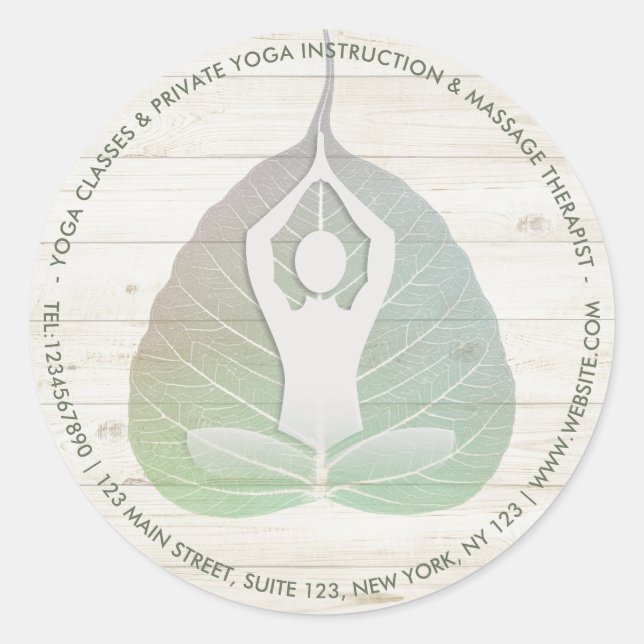 Sticker Rond Yoga Studio Instructeur Méditation Pose Bodhi Leaf (Devant)
