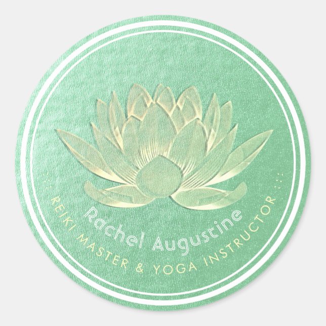 Sticker Rond YOGA Studio Méditation Reiki Instructeur Gold Lotu (Devant)