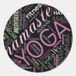 Sticker Rond Yoga Word Cloud Plum/Green ID254