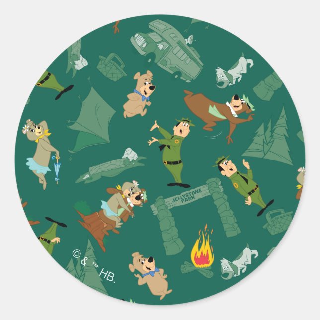 Sticker Rond Yogi Bear et les amis Jellystone Park Camp Motif (Devant)